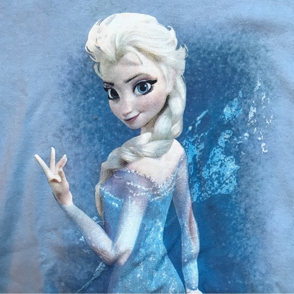 Disney Light Blue Frozen Reversible Cotton Sweater, EUC, L - Picture 3 of 12